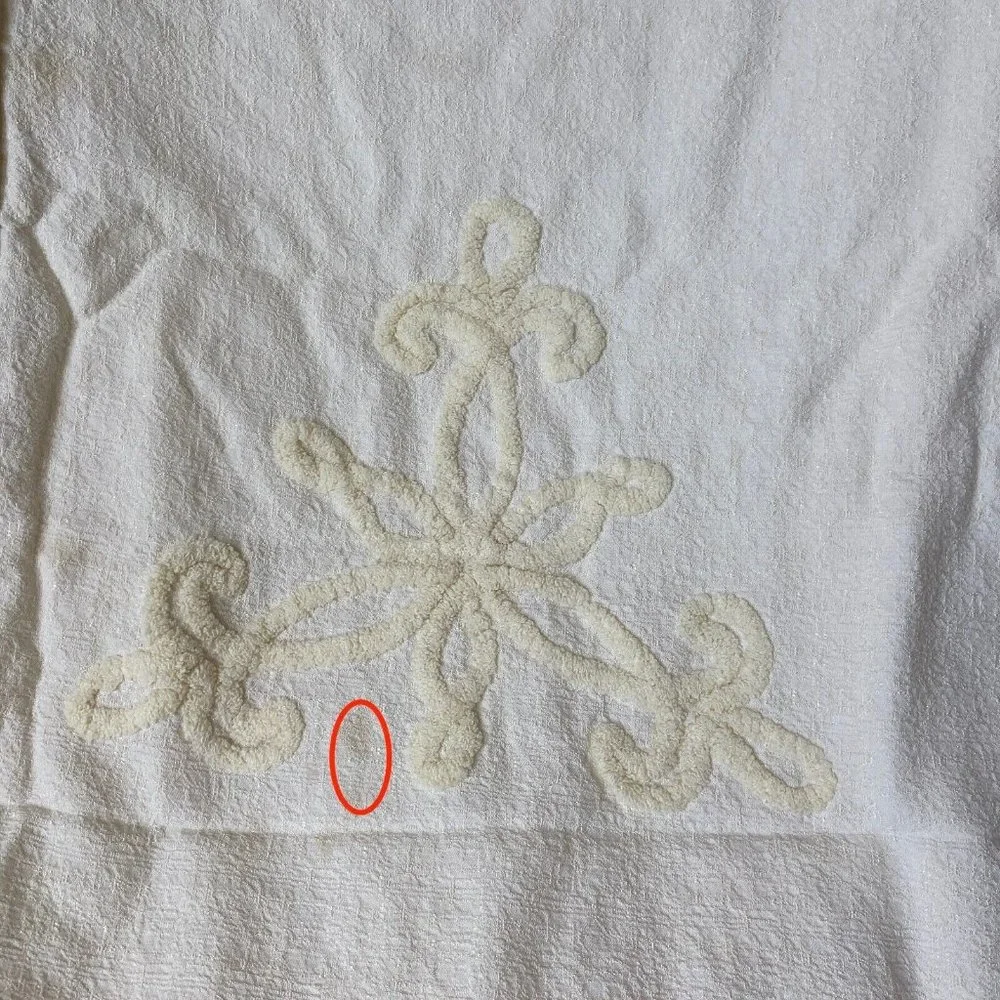 VTG Barkcloth Linen Chenille Bedspread French Chic Cottage Cream Sizer: Twin
